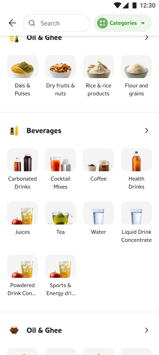 Category browsing that still resolves to a single store's shelf.
