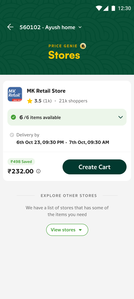 Collapsed store card.
